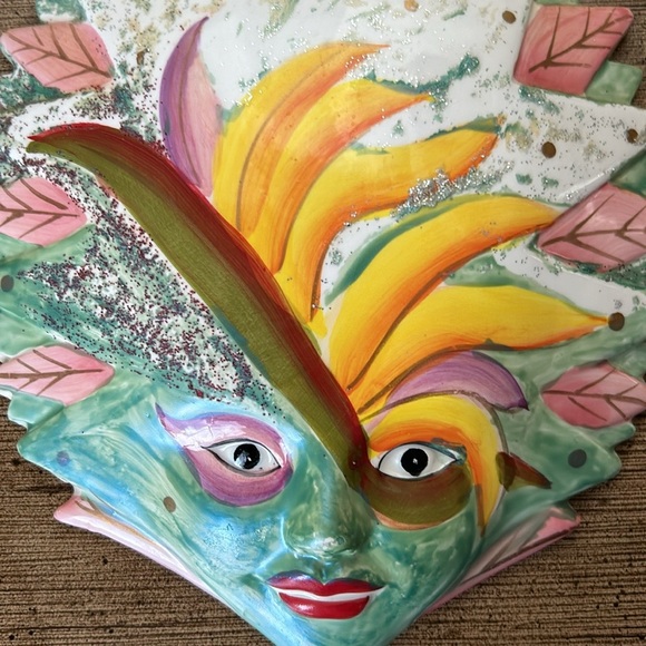 Vintage Ceramic Mask Wall Decor. Handpainted - Picture 1 of 8